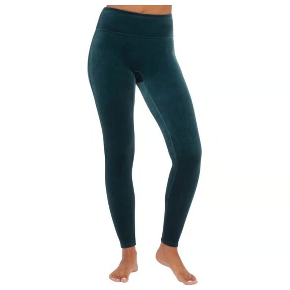 SPANX Velvet Leggings High Waist Tummy Control Malachite Green W Cozy Classic